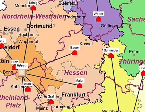 Postleitzahlenkart Gebiete planen